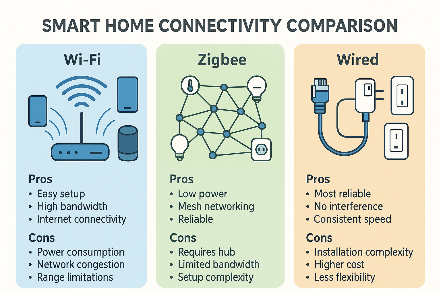Qual Solução de Casa Inteligente é Superior: Wi-Fi, Zigbee ou Cabos?