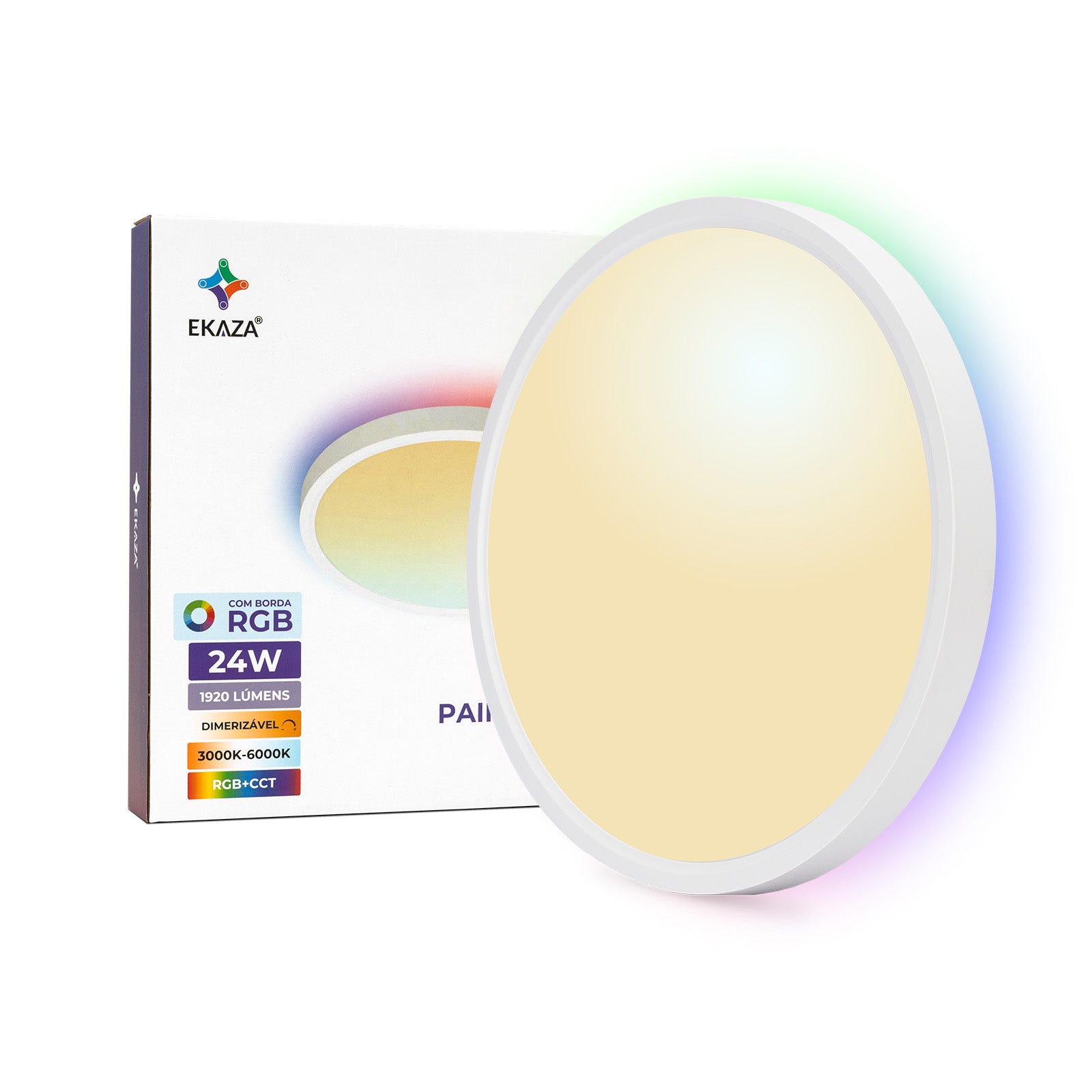 Painel de LED Paflon Inteligente com Borda RGB Sobrepor Redondo 24W