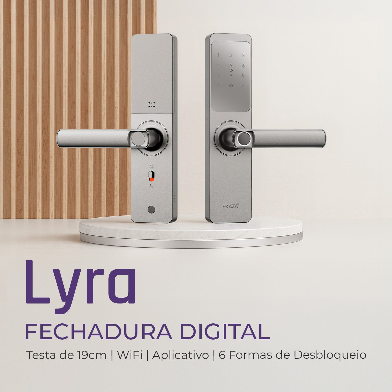 Fechadura Digital Inteligente Senha Cartão Alumínio Cor Prateada Biométrica Lyra Ekmg-t5332 Wifi