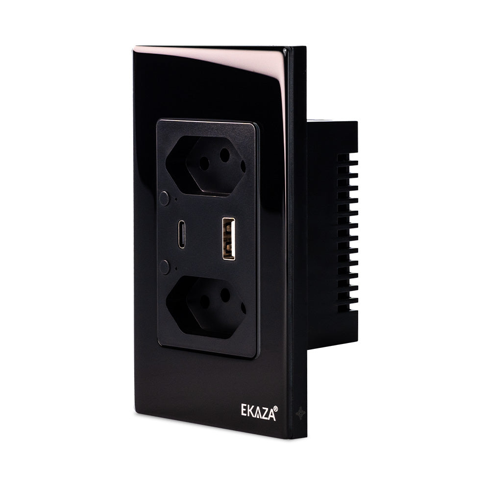 Double Socket with USB-A+USB-C 16A 2.5D Glass