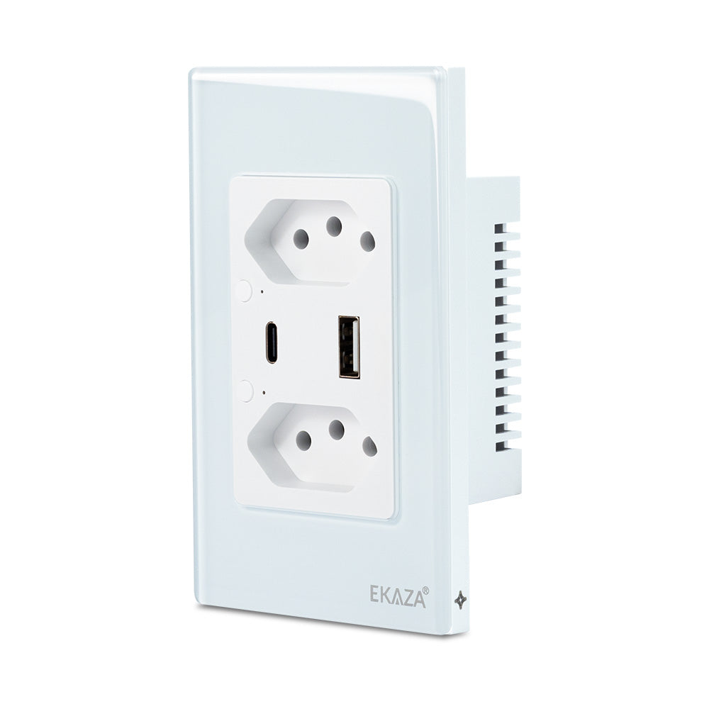 Double Socket with USB-A+USB-C 16A 2.5D Glass