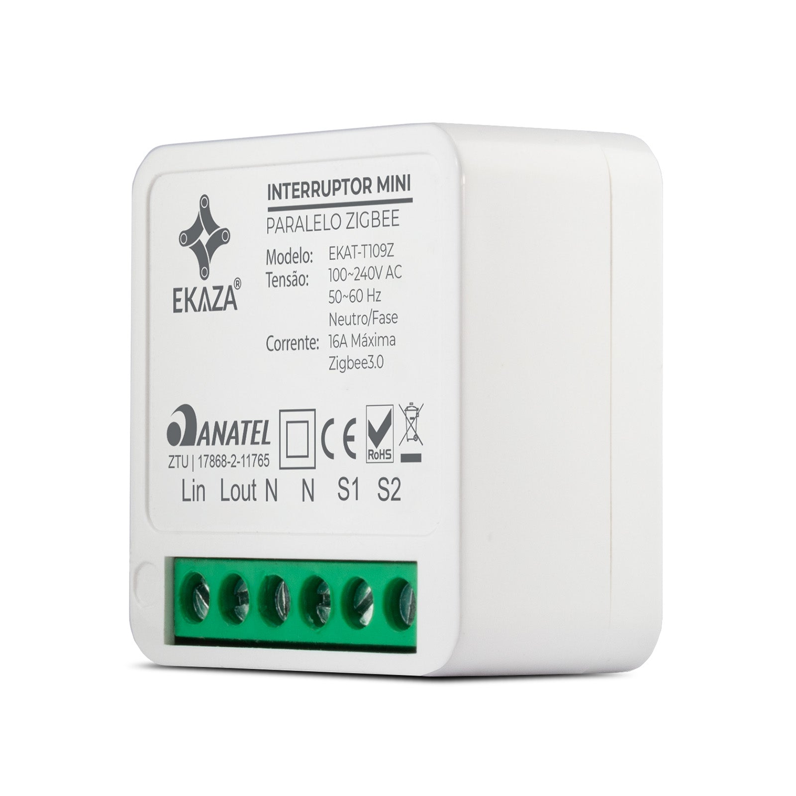 Interruptor Mini Módulo Relé Inteligente ONOFF Paralelo Zigbee 16A