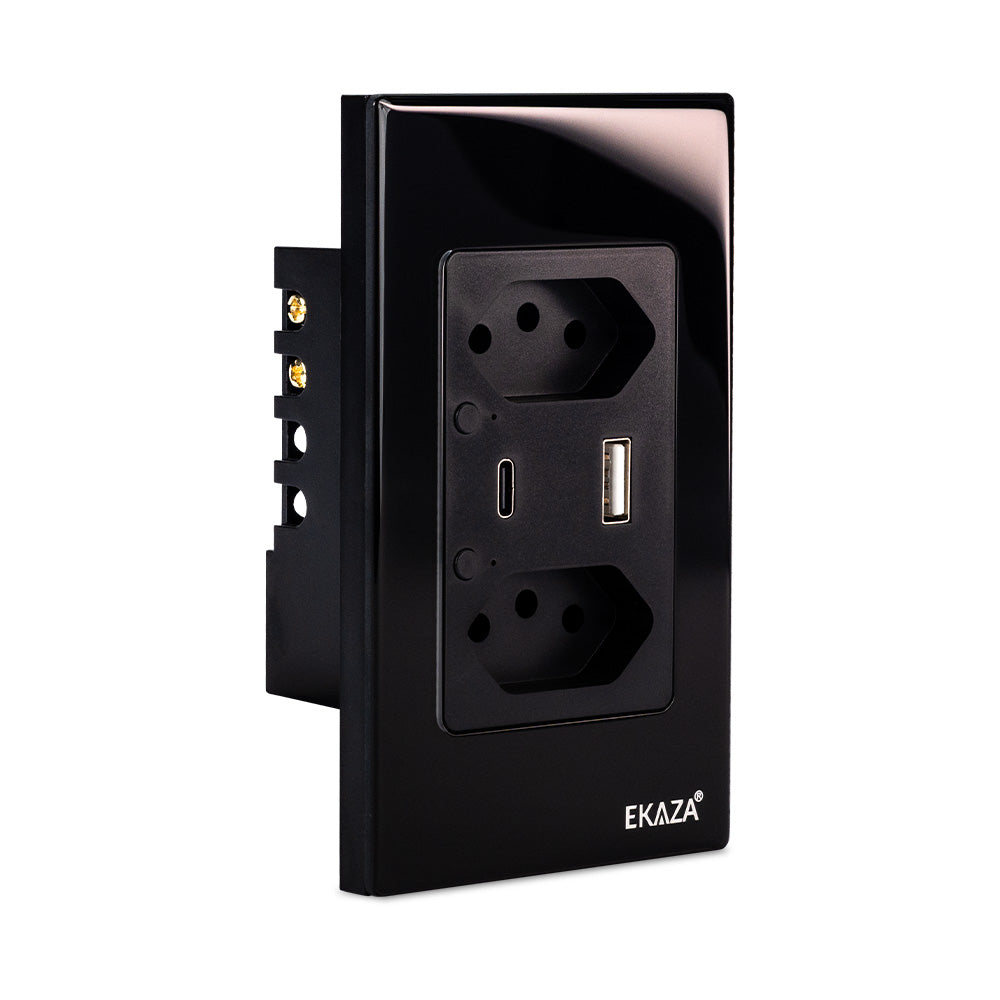 Double Socket with USB-A+USB-C 16A 2.5D Glass