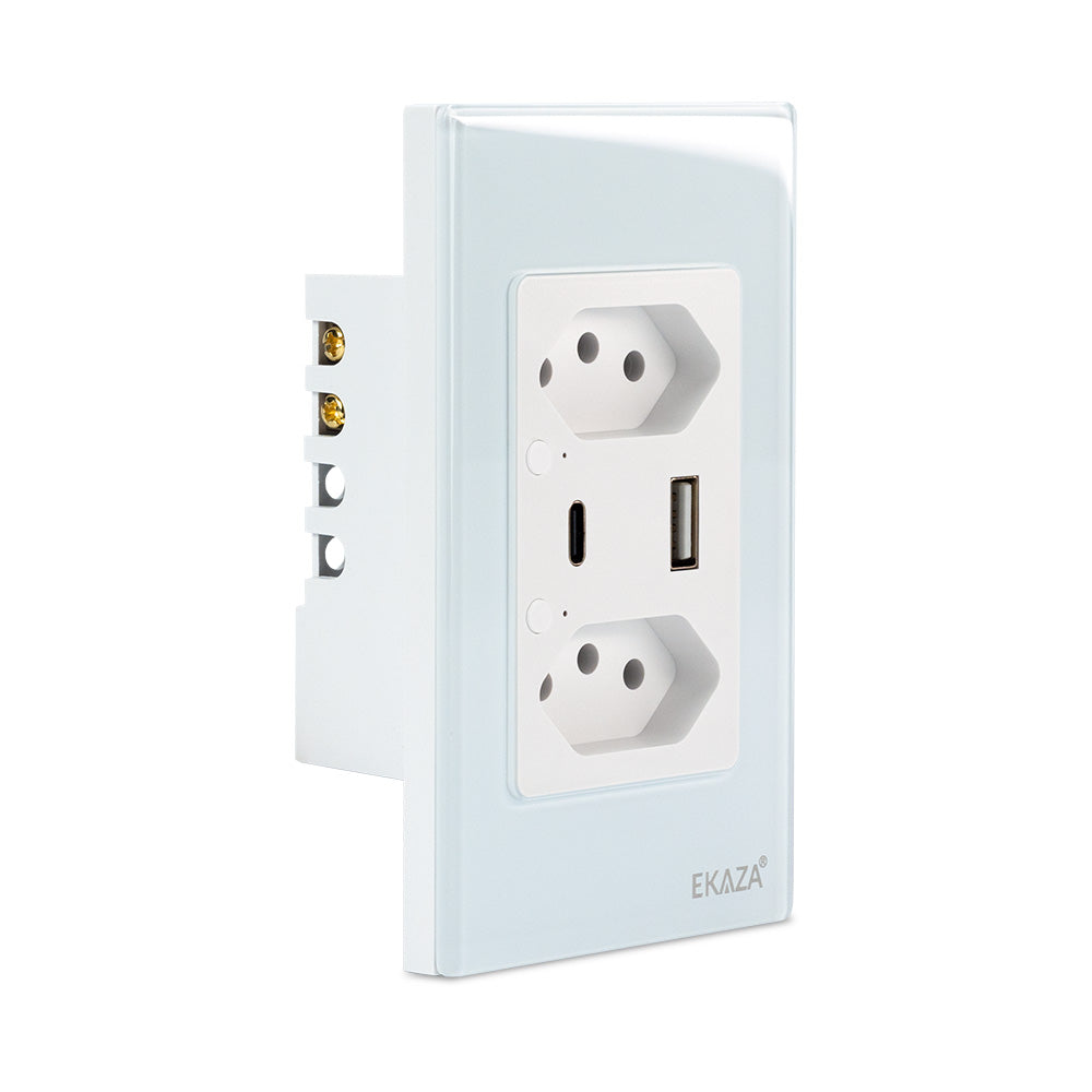 Double Socket with USB-A+USB-C 16A 2.5D Glass
