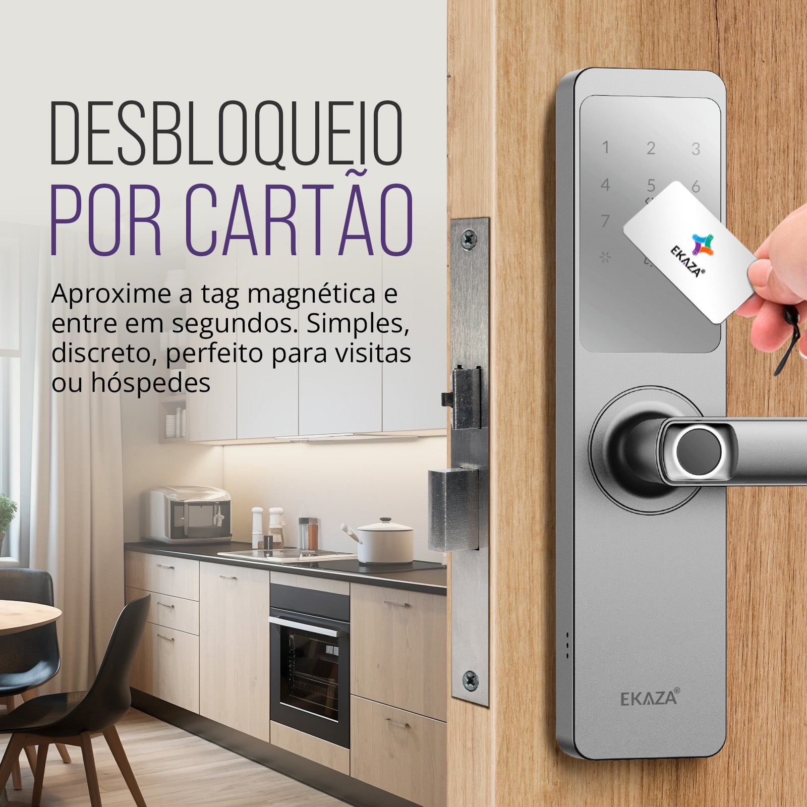 Fechadura Digital Inteligente Senha Cartão Alumínio Cor Prateada Biométrica Lyra Ekmg-t5332 Wifi