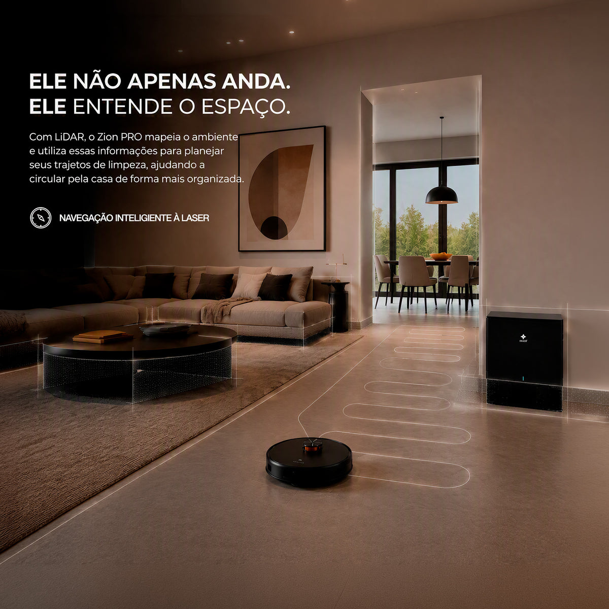 Robô aspirador EKAZA Zion Pro inteligente com navegação Lidar 6000Pa de sucção aspiração e mop base com coleta automática de resíduos e reservatório de 3,2L