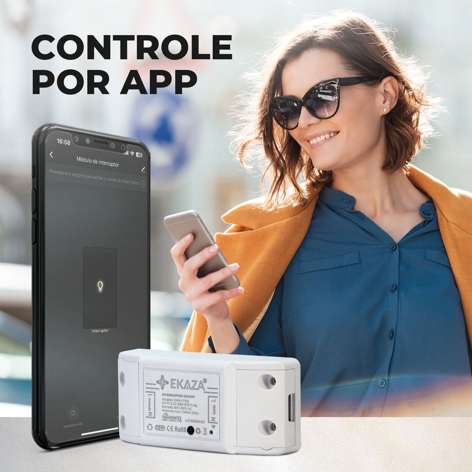 Interruptor Mini Relé Módulo Inteligente On/Off Wifi 10a