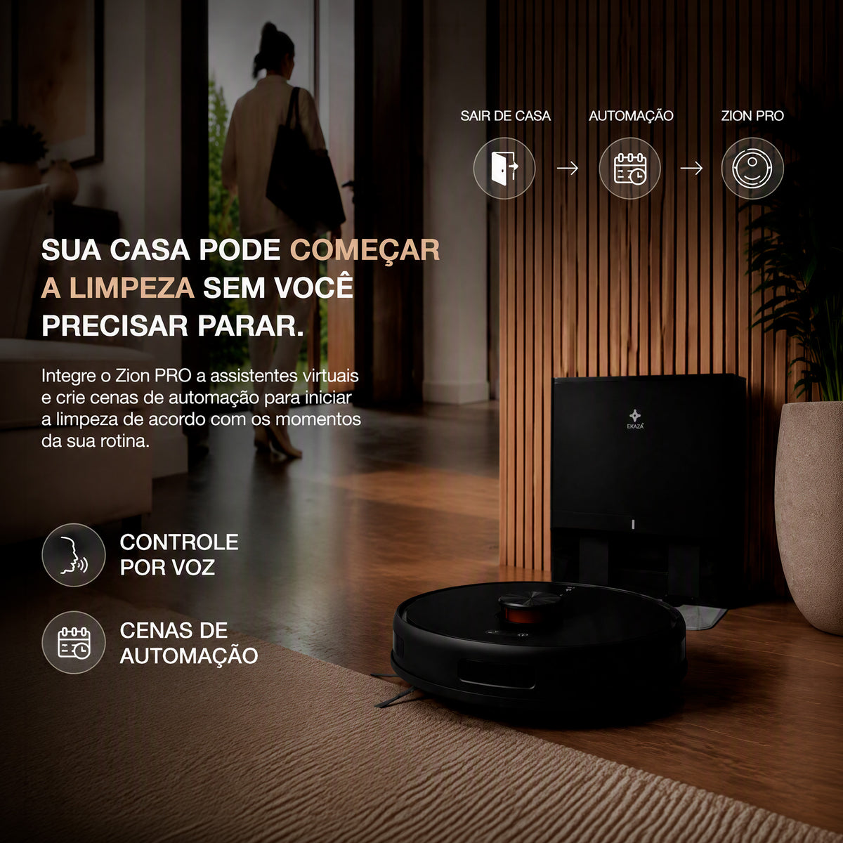Robô aspirador EKAZA Zion Pro inteligente com navegação Lidar 6000Pa de sucção aspiração e mop base com coleta automática de resíduos e reservatório de 3,2L