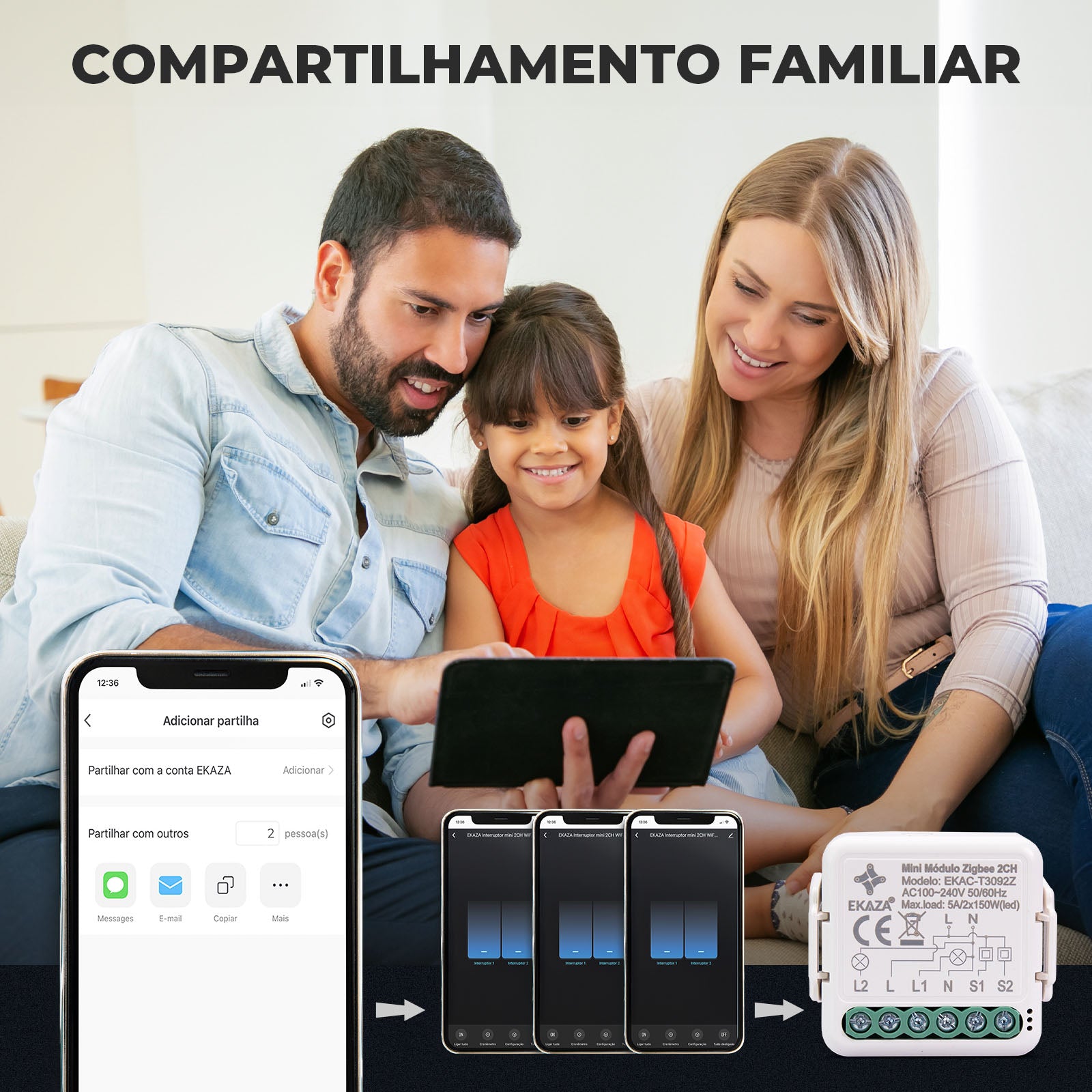 Interruptor Mini Módulo Relé Inteligente Paralero Zigbee 4CH