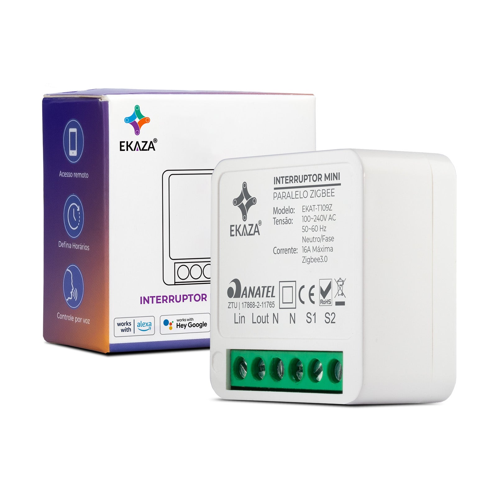 Interruptor Mini Módulo Relé Inteligente ONOFF Paralelo Zigbee 16A