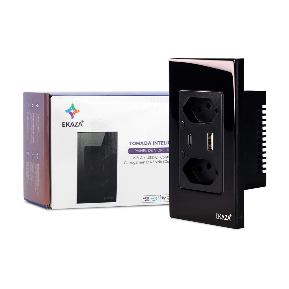 Double Socket with USB-A+USB-C 16A 2.5D Glass