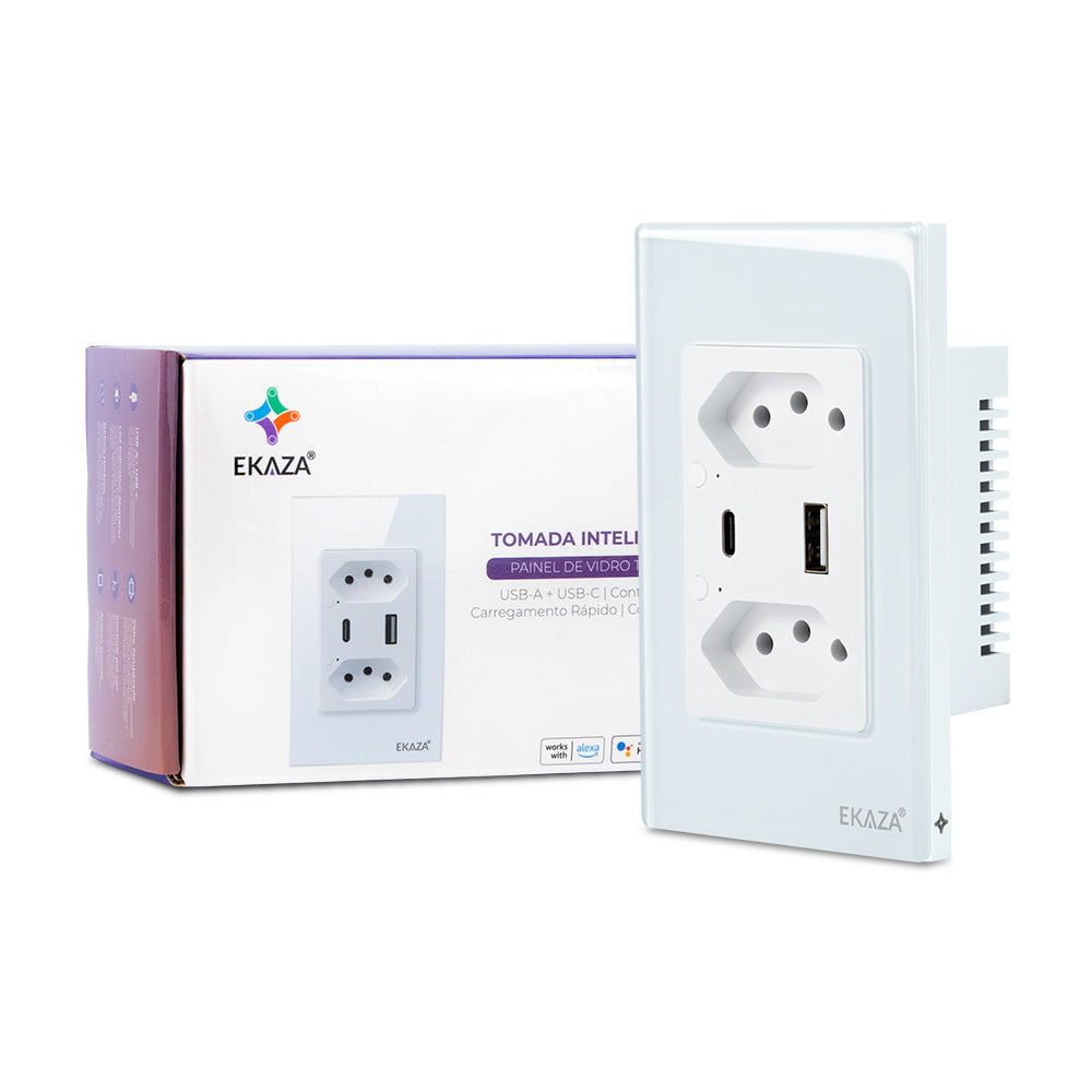 Double Socket with USB-A+USB-C 16A 2.5D Glass