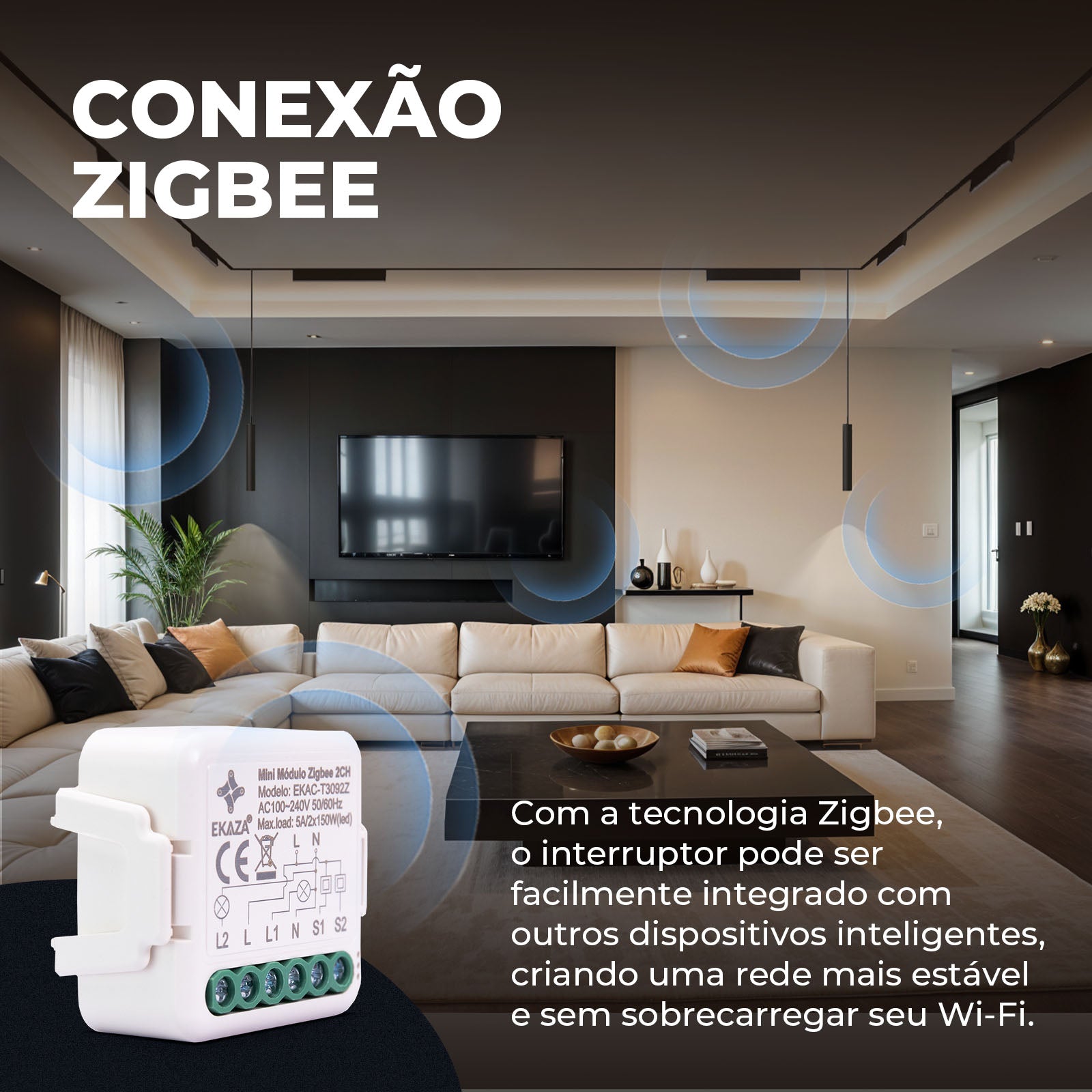 Interruptor Mini Módulo Relé Inteligente Paralero Zigbee 4CH