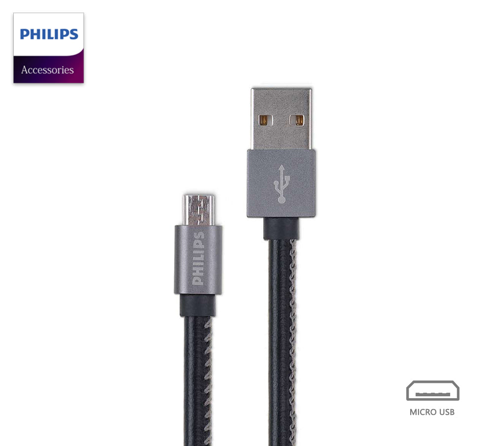 Philips Premium Leather Micro USB Cable 1.2M Black