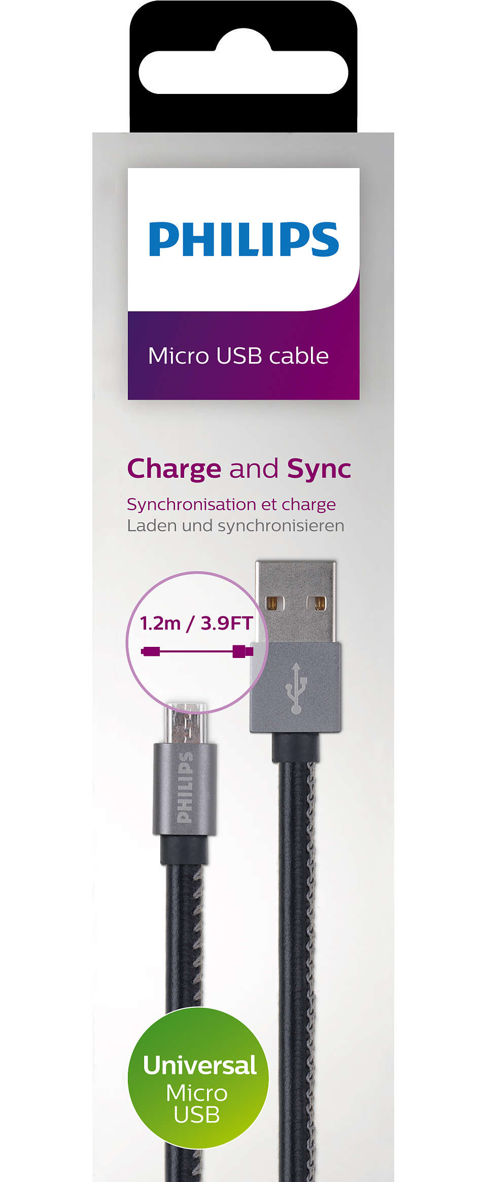 Philips Cabo Micro USB Premium de Couro 1.2M Preto