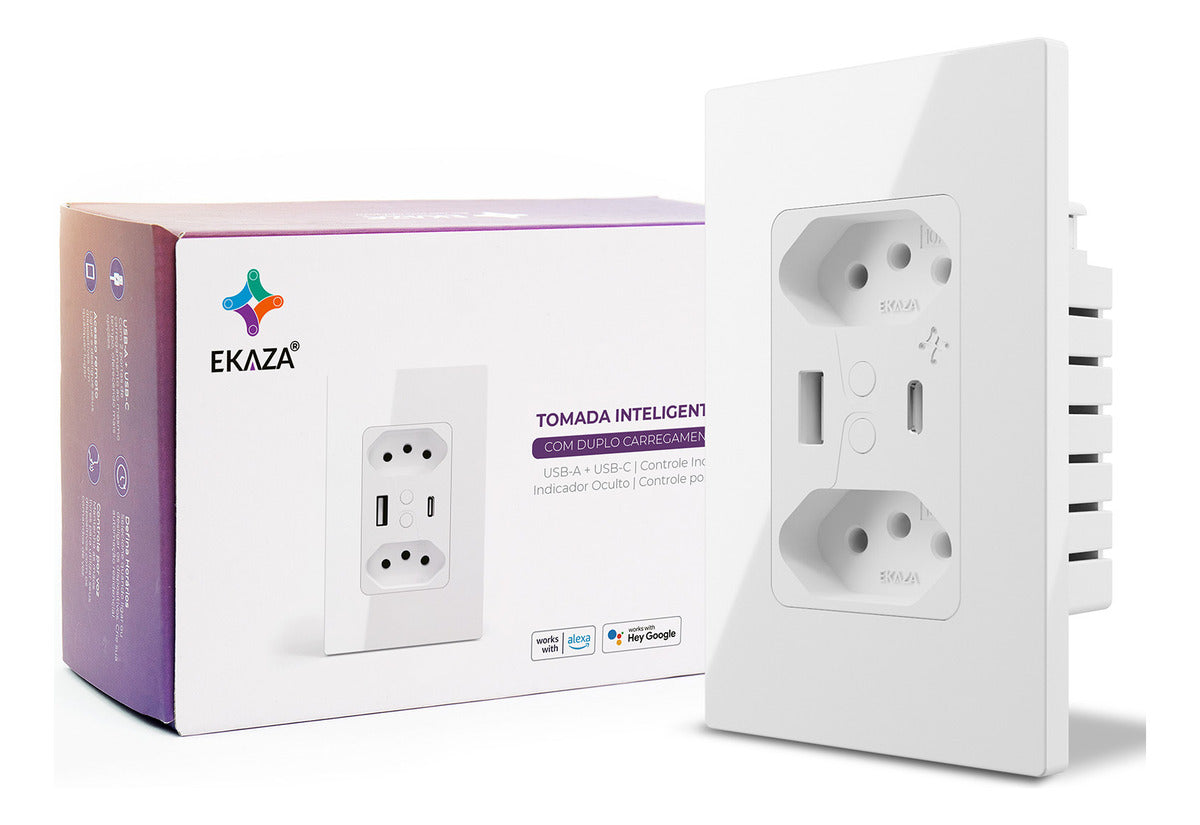 Alexa and Google Smart Double Socket with USB Black - Ekaza