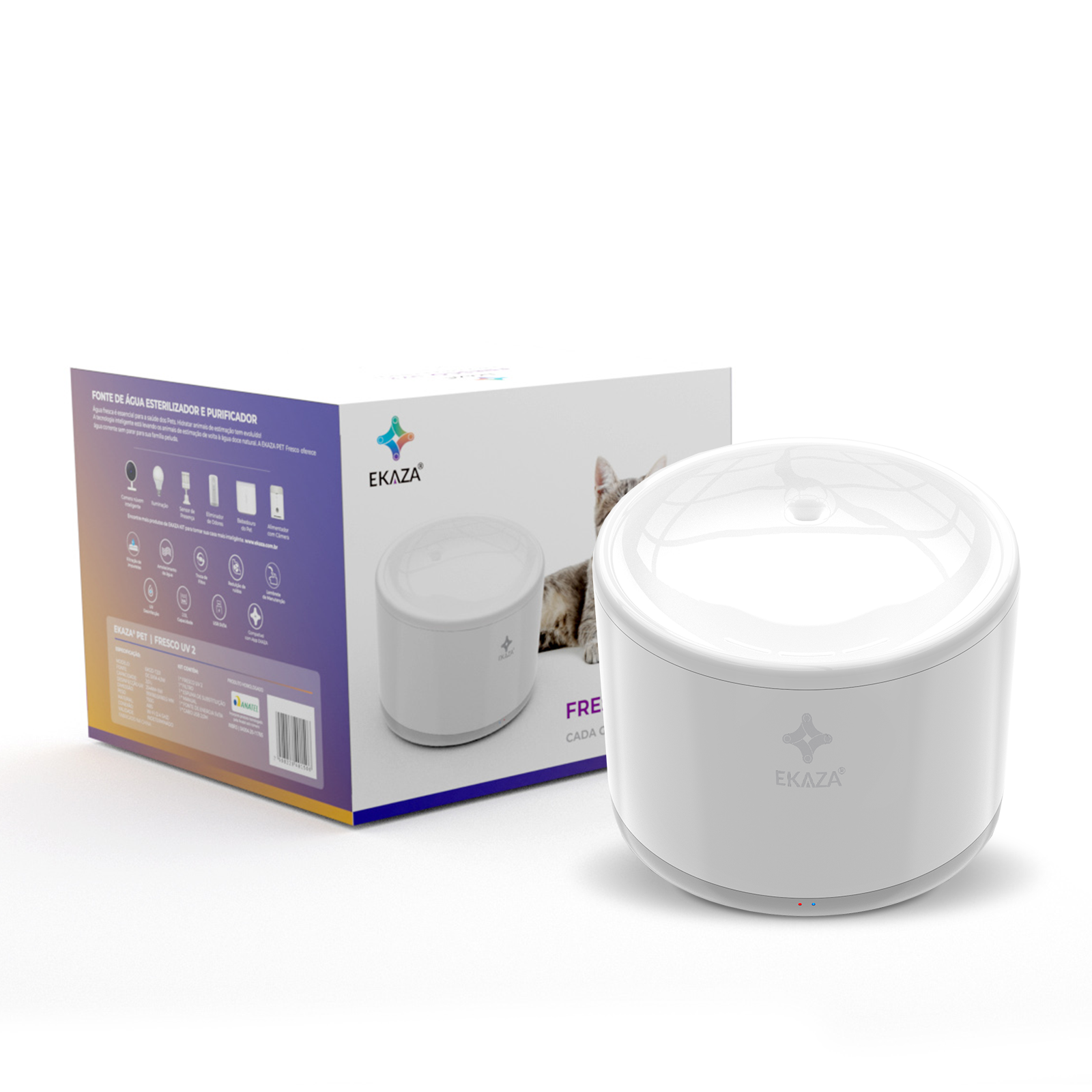 Bebedouro Uv Fonte 2l Gato Cão Pet C/filtro Smart Wifi EKAZA