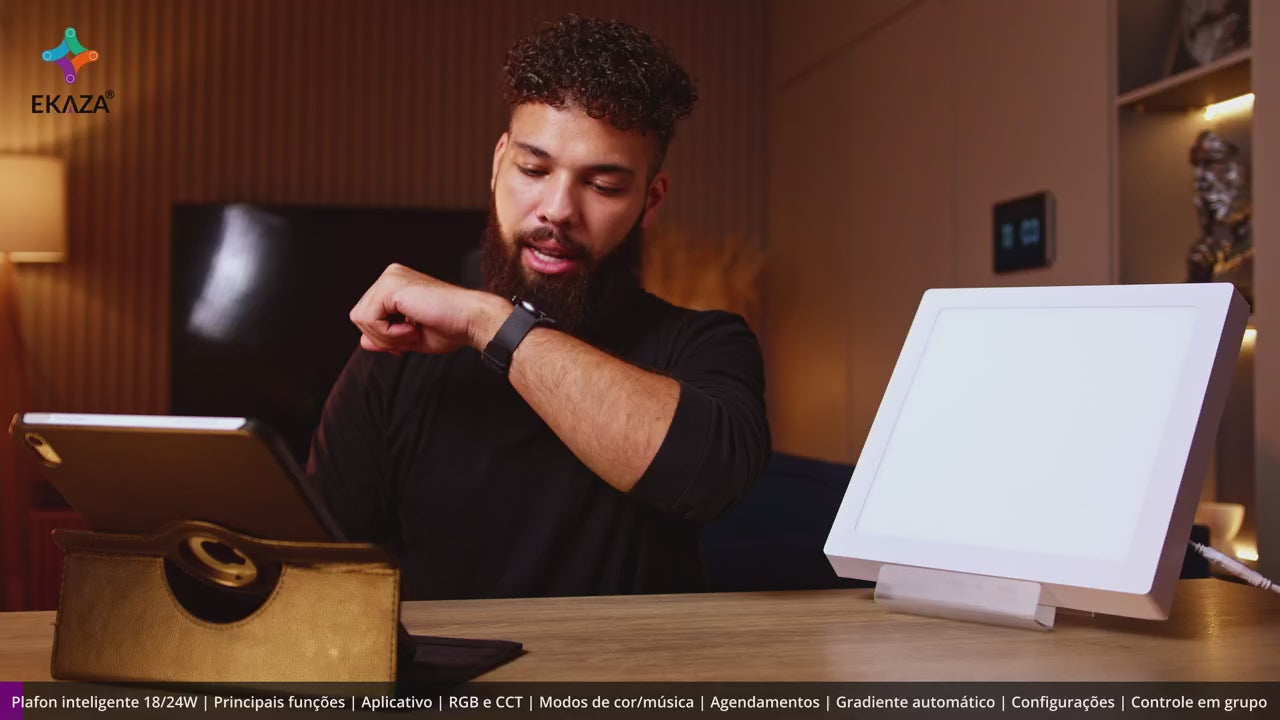 Carregar vídeo: Painel de LED plafon Inteligente RGBW 18W