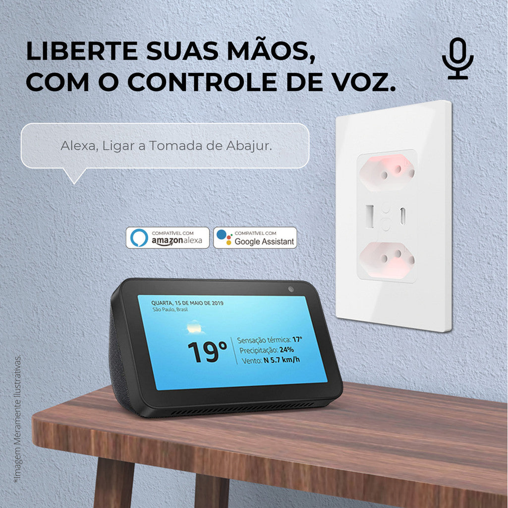 Alexa and Google Smart Double Socket with USB Black - Ekaza