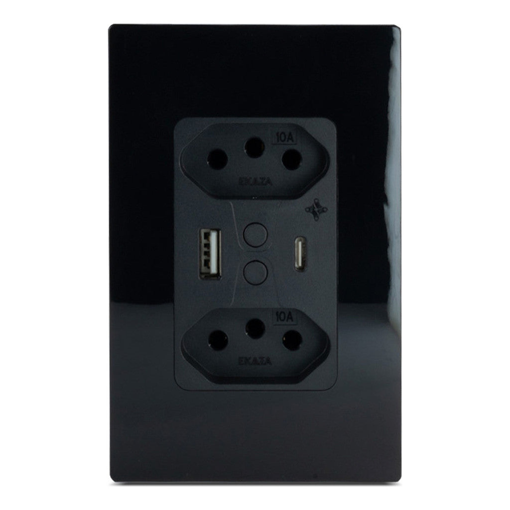Alexa and Google Smart Double Socket with USB Black - Ekaza