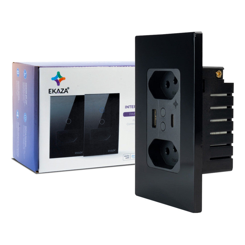 Alexa and Google Smart Double Socket with USB Black - Ekaza