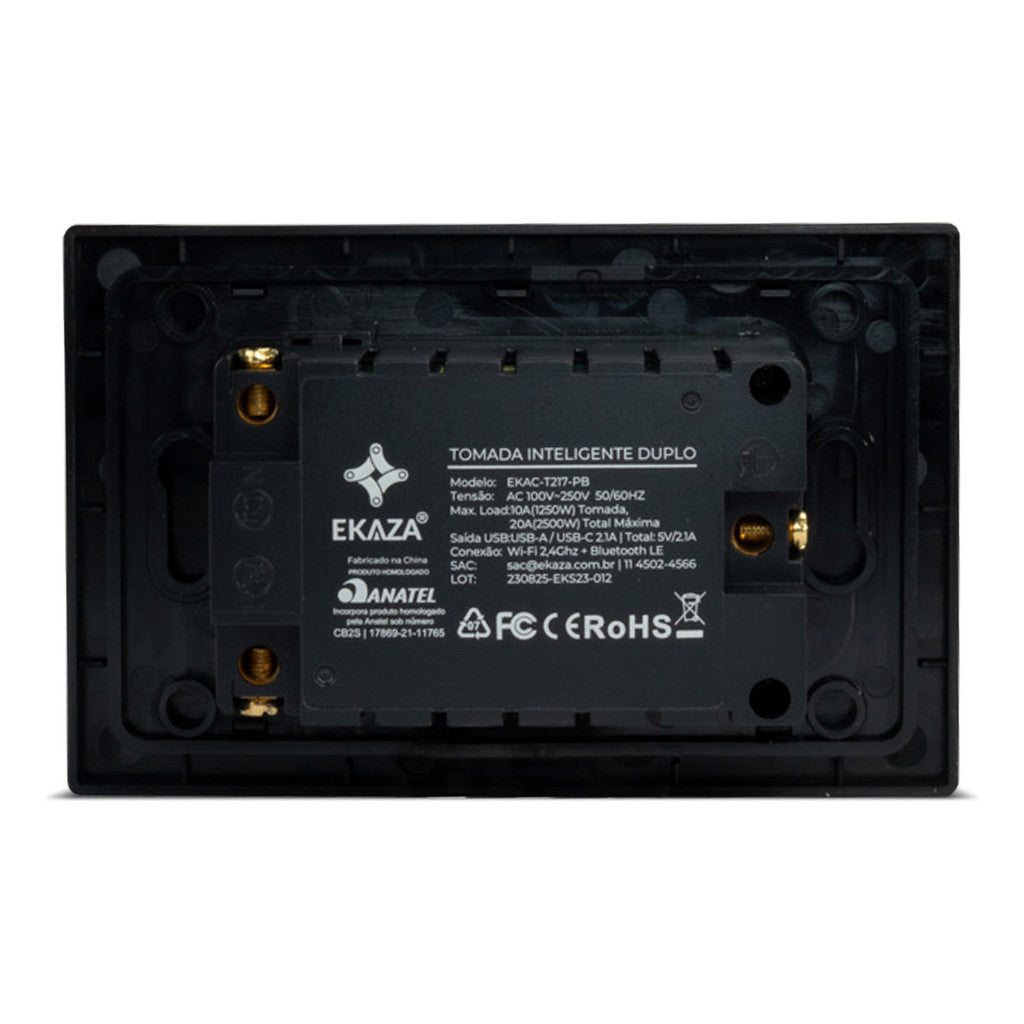 Alexa and Google Smart Double Socket with USB Black - Ekaza