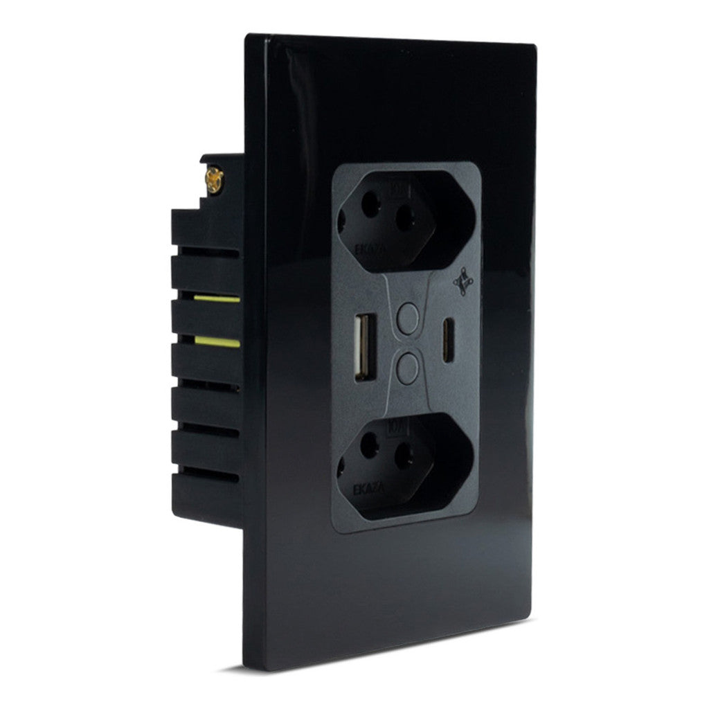 Alexa and Google Smart Double Socket with USB Black - Ekaza