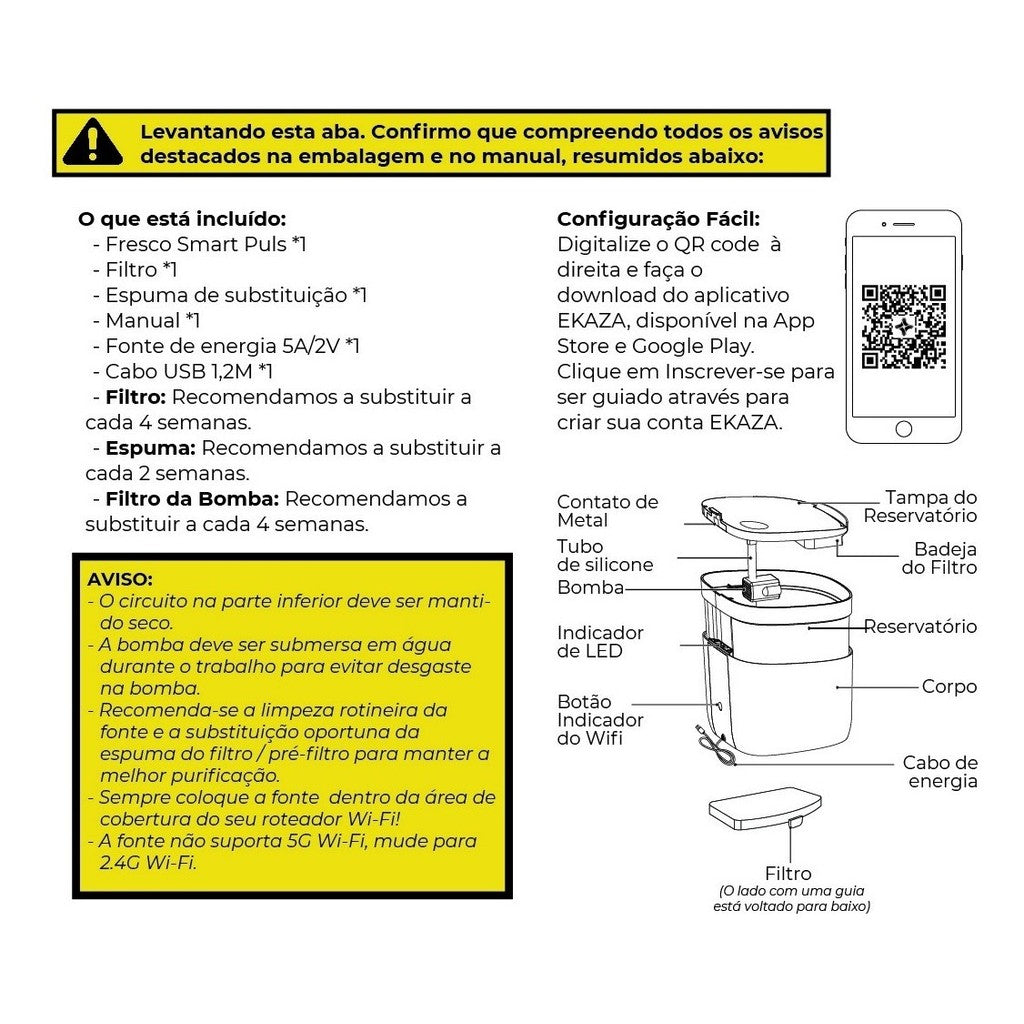 Bebedouro Inteligente Fresco Mini Plus Ekaza Pet Fsw030