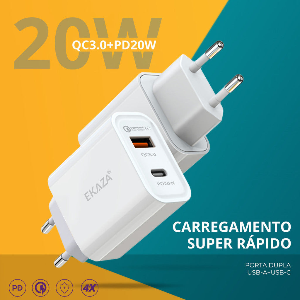 Carregador Rápido Turbo 20w Usb-c Para iPhone Android - Ekaza