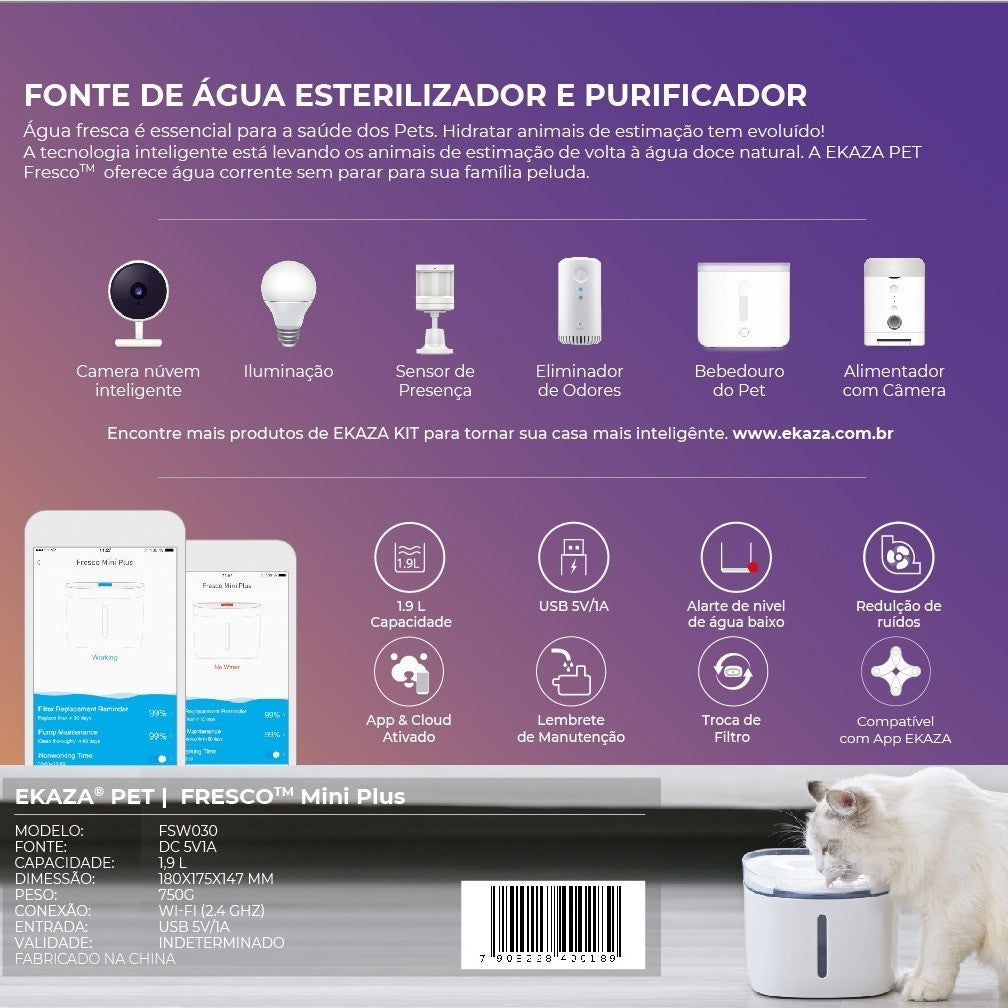 Bebedouro Inteligente Fresco Mini Plus Ekaza Pet Fsw030