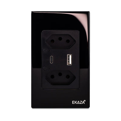 Double Socket with USB-A+USB-C 16A 2.5D Glass 