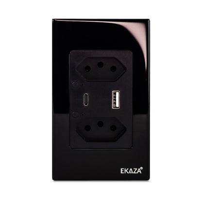 Double Socket with USB-A+USB-C 16A 2.5D Glass 