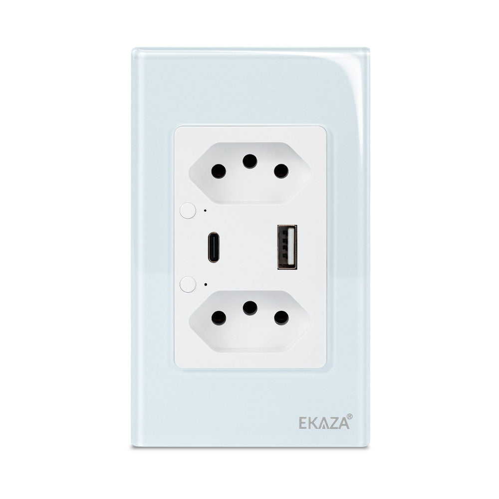 Double Socket with USB-A+USB-C 16A 2.5D Glass 