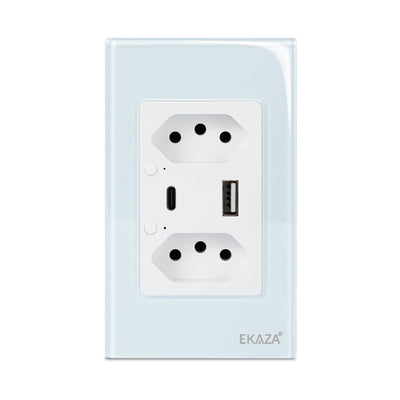Double Socket with USB-A+USB-C 16A 2.5D Glass 