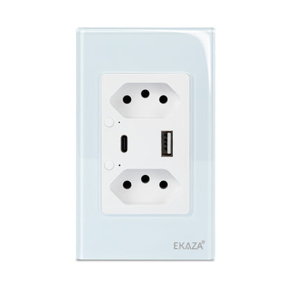 Double Socket with USB-A+USB-C 16A 2.5D Glass 