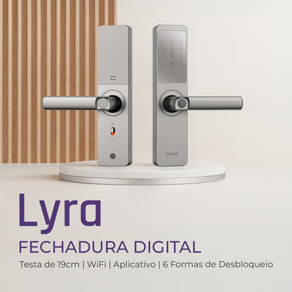 Fechadura Digital Inteligente Senha Cartão Alumínio Cor Prateada Biométrica Lyra Ekmg-t5332 Wifi