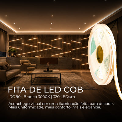COB LED Strip 5m 3000K Warm White 320 LEDs/m CRI90 Dimmable 24V