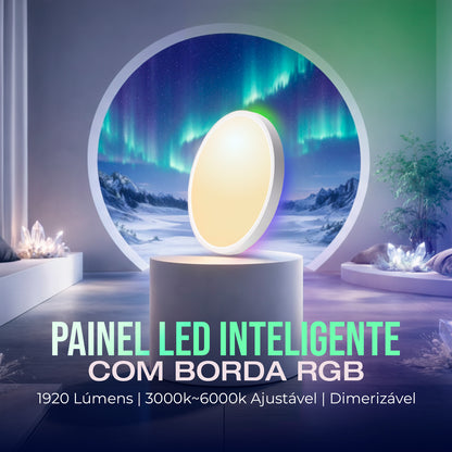 Painel de LED Paflon Inteligente com Borda RGB Sobrepor Redondo 24W