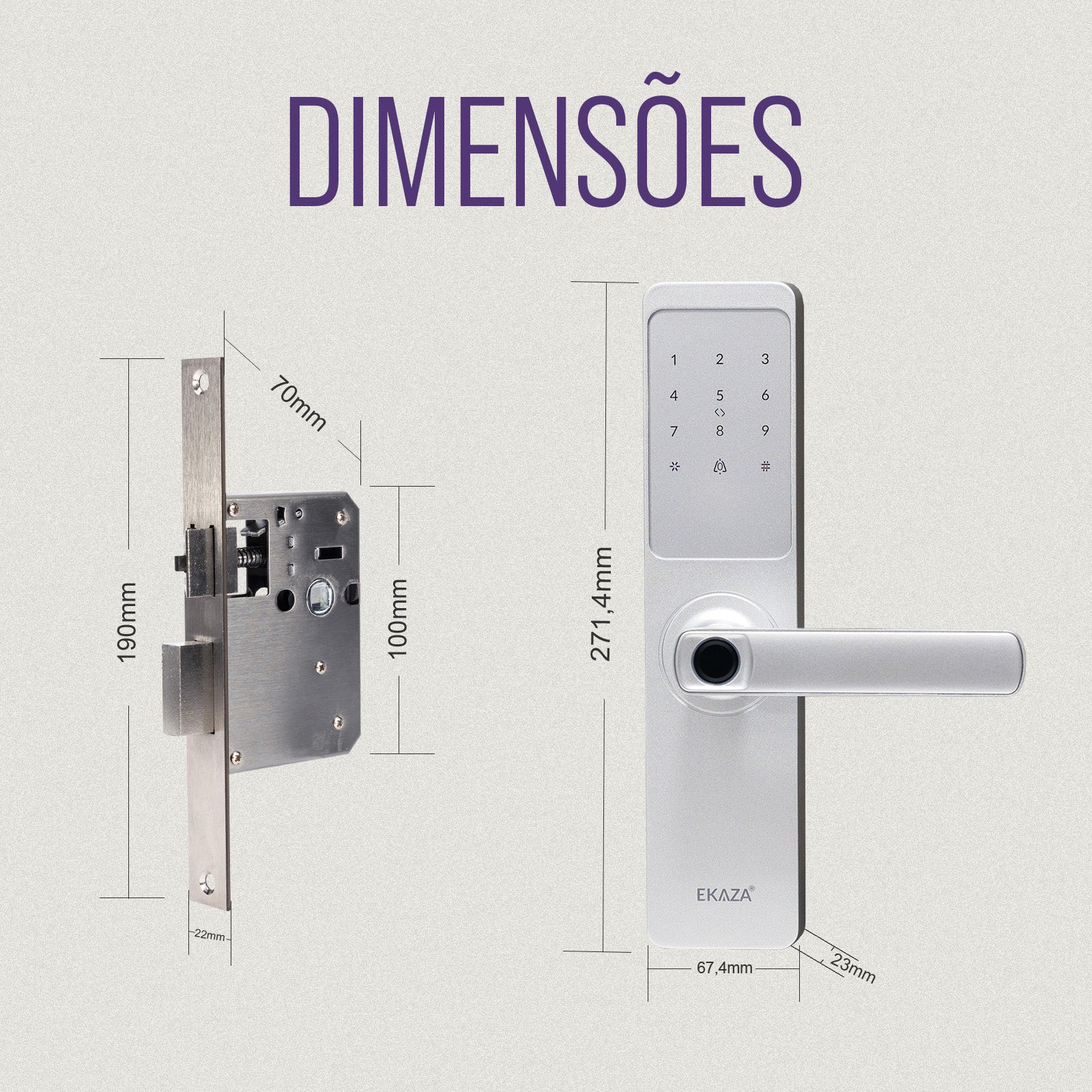 Fechadura Digital Inteligente Senha Cartão Alumínio Cor Prateada Biométrica Lyra Ekmg-t5332 Wifi