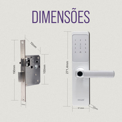 Fechadura Digital Inteligente Senha Cartão Alumínio Cor Prateada Biométrica Lyra Ekmg-t5332 Wifi