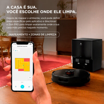 Robô aspirador EKAZA Zion Pro inteligente com navegação Lidar 6000Pa de sucção aspiração e mop base com coleta automática de resíduos e reservatório de 3,2L