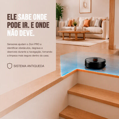 Robô aspirador EKAZA Zion Pro inteligente com navegação Lidar 6000Pa de sucção aspiração e mop base com coleta automática de resíduos e reservatório de 3,2L