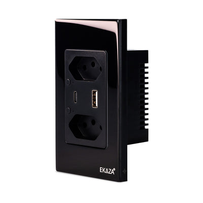 Double Socket with USB-A+USB-C 16A 2.5D Glass 