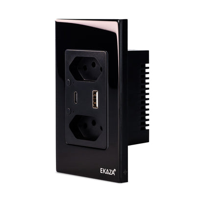 Double Socket with USB-A+USB-C 16A 2.5D Glass 