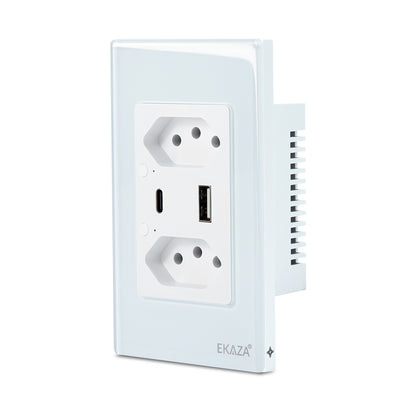 Double Socket with USB-A+USB-C 16A 2.5D Glass 