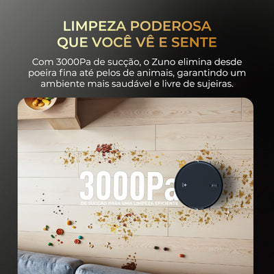 Robô Aspirador e Passa Pano Inteligente EKAZA Zuno com mapeamento Giroscópio 5 modos de limpeza base de carregamento bilvolt preto T5200G