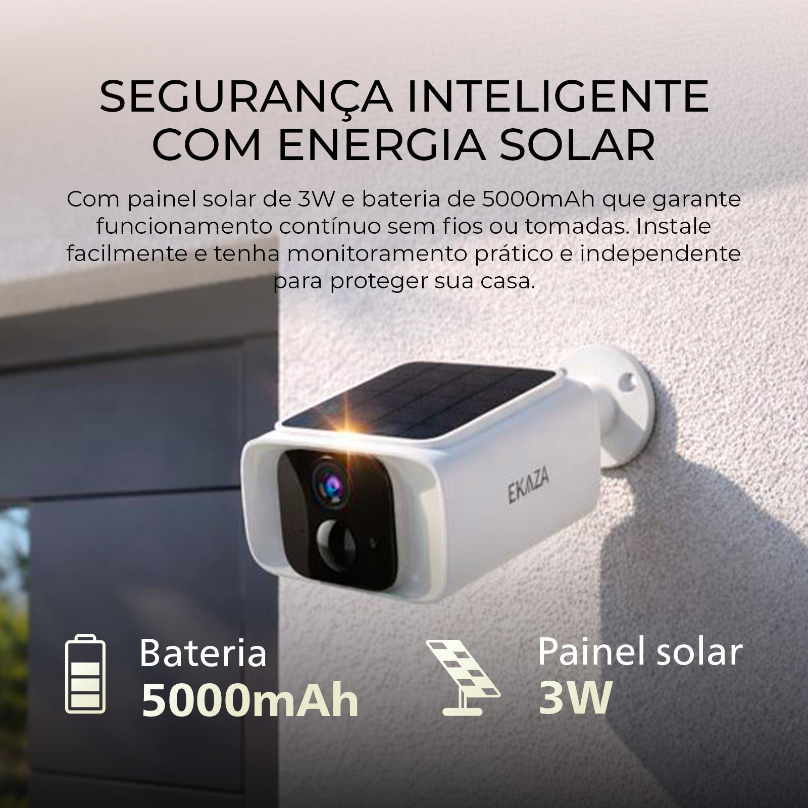 Câmera de Segurança Externa Sunlight 2K com Painel Solar WiFi  5G