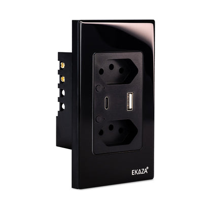 Double Socket with USB-A+USB-C 16A 2.5D Glass 