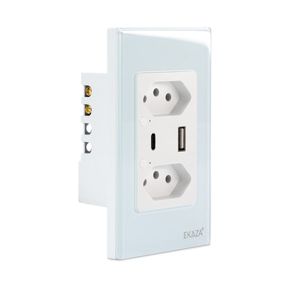 Double Socket with USB-A+USB-C 16A 2.5D Glass 