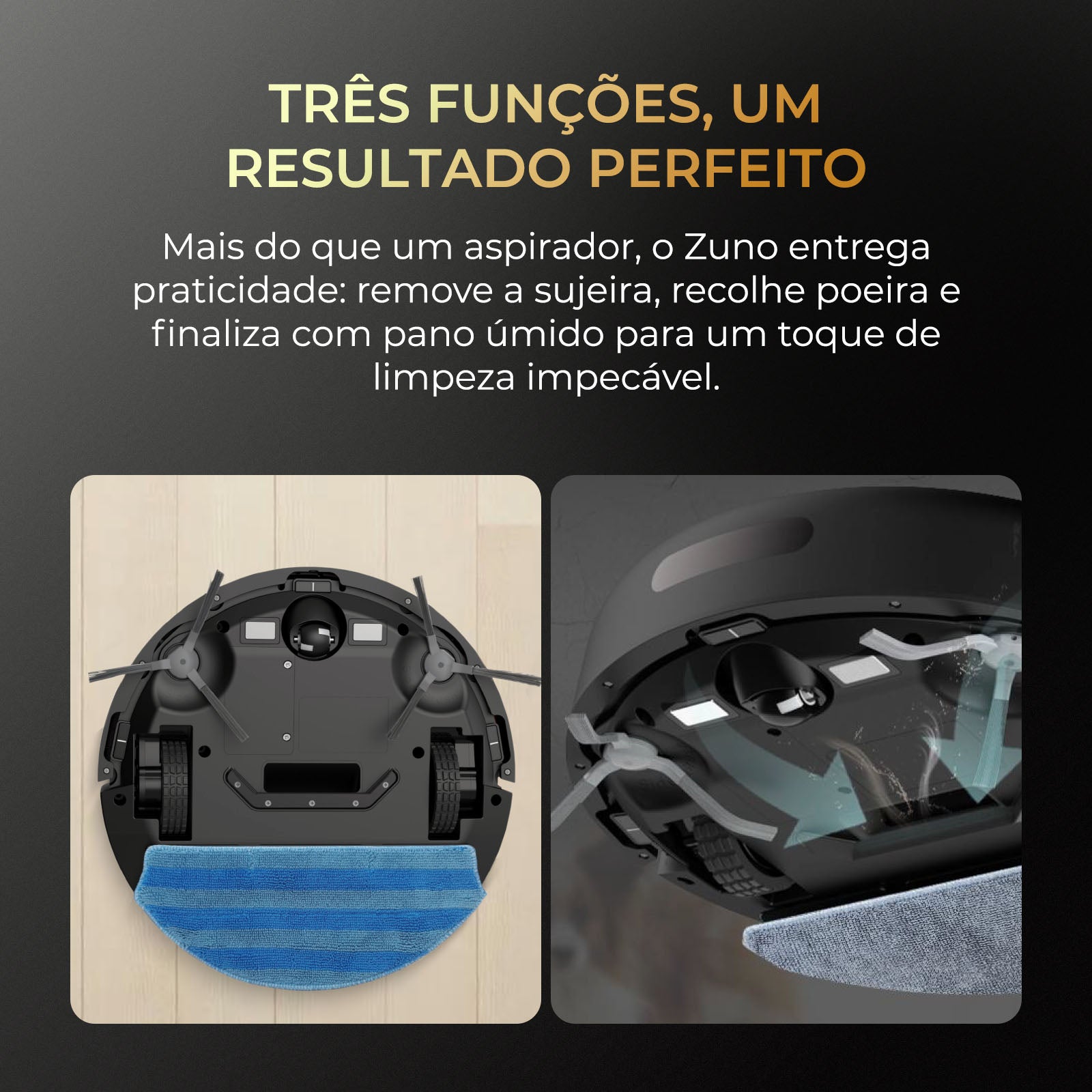 EKAZA Zuno Smart Robot Vacuum Cleaner and Mop with Gyroscope Mapping, 5 Cleaning Modes, Bivolt Charging Base, Black T5200G 